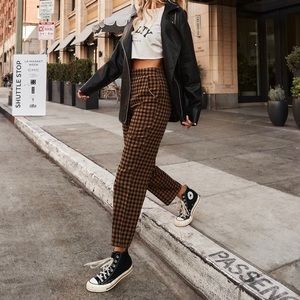 NWT Salty Blonde X 12th Tribe Bishop Tan Checkered Trousers